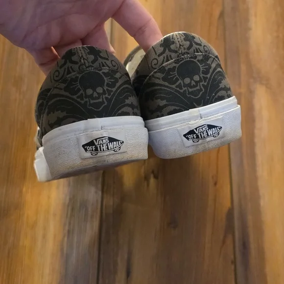 Vans Women's Slip-On Sneakers - Black and Green Pattern Skull - Picture 4 of 6